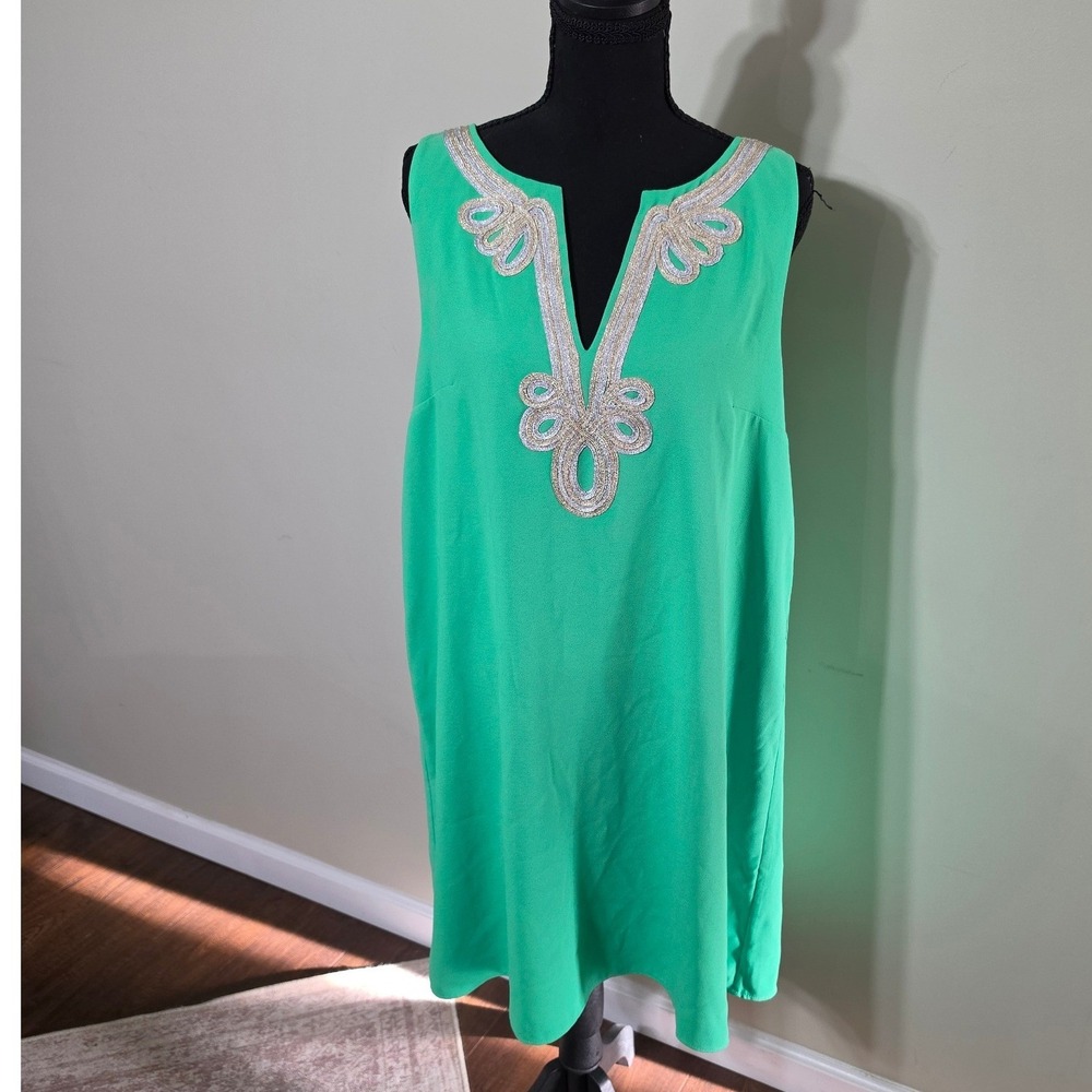 Lilly Pulitzer Green Sleeveless Soutache Embroidered Shift Dress Size 12